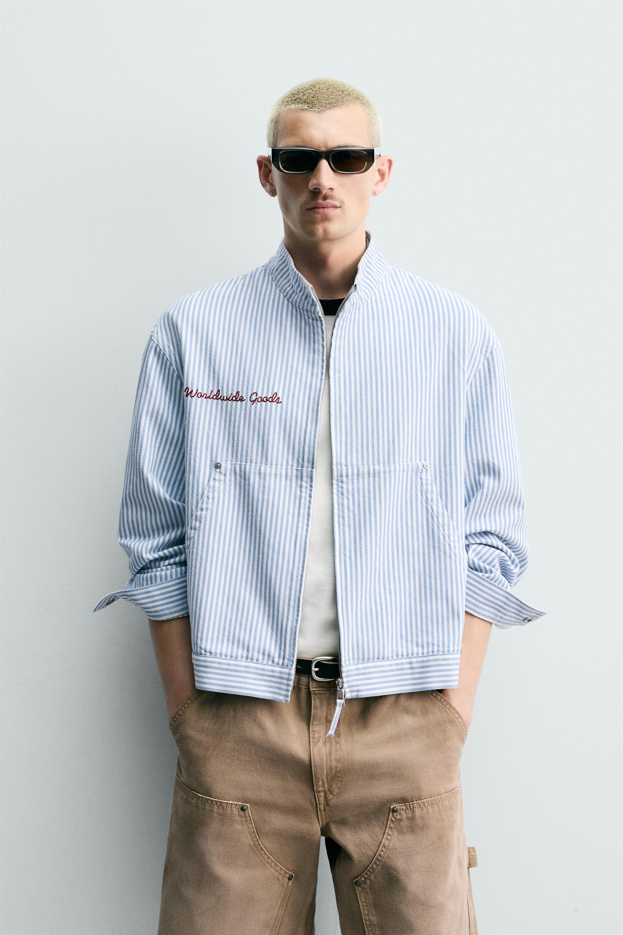RELAXED FIT STRIPED EMBROIDERED JACKET